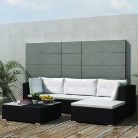 5 Piece Patio Lounge Set with Cushions Poly Rattan Black 5 Piece Patio Lounge Set with Cushions Poly Rattan Black
