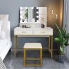 FCH Large Vanity Set with 10 LED Bulbs, Makeup Table with Cushioned Stool, 3 Storage Shelves 2 Drawers, Dressing Table Dresser Desk for Women, Girls