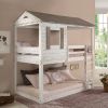 Rustic White Twin Over Twin Bunk Bed with Built-in Ladder