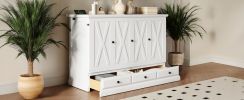 Solid Pine Murphy Bed Chest Cube Cabinet Bed with Charging Station and Large Storage Drawer for Home Office or Small Room,Queen,White