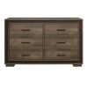 Rustic Dark Ebony Finish 1pc Dresser of 6 Drawers Wooden Bedroom Modern Furniture Mahogany Finished Wood Planks