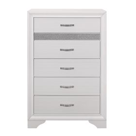 Glamorous White Finish 1pc Chest of Drawers Faux Crystals Pulls Silver Glitter Hidden Drawers Wooden Modern Bedroom Furniture