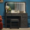 43.3"Makeup Vanity Table, Makeup Table with Large Mirror and LED Light Strip, Brightness Adjustable, Dressing Table Desk with 3 Drawers