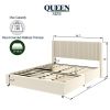 Anna Patented 2-Drawer Storage Bed Queen Size Ivory Velvet Upholstered Wingback Platform Bed, Modern Design Headboard with Tight Channel