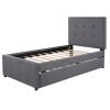 Linen Upholstered Platform Bed With Headboard and Trundle, Twin