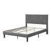 Full Size Upholstered Platform Bed Frame with Headboard;  Strong Wood Slat Support;  Mattress Foundation;  No Box Spring Needed;  Easy Assembly;  Gray