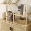 Rattan bookshelf 5 tiers Bookcases Storage Rack with cabinet for Living Room Home Office