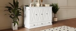 Solid Pine Murphy Bed Chest Cube Cabinet Bed with Charging Station and Large Storage Drawer for Home Office or Small Room,Queen,White