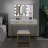 FCH Large Vanity Set with 10 LED Bulbs, Makeup Table with Cushioned Stool, 3 Storage Shelves 2 Drawers, Dressing Table Dresser Desk for Women, Girls