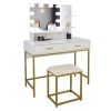 FCH Large Vanity Set with 10 LED Bulbs, Makeup Table with Cushioned Stool, 3 Storage Shelves 2 Drawers, Dressing Table Dresser Desk for Women, Girls