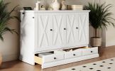 Solid Pine Murphy Bed Chest Cube Cabinet Bed with Charging Station and Large Storage Drawer for Home Office or Small Room,Queen,White