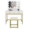 FCH Large Vanity Set with 10 LED Bulbs, Makeup Table with Cushioned Stool, 3 Storage Shelves 2 Drawers, Dressing Table Dresser Desk for Women, Girls