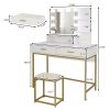 FCH Large Vanity Set with 10 LED Bulbs, Makeup Table with Cushioned Stool, 3 Storage Shelves 2 Drawers, Dressing Table Dresser Desk for Women, Girls