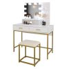 FCH Large Vanity Set with 10 LED Bulbs, Makeup Table with Cushioned Stool, 3 Storage Shelves 2 Drawers, Dressing Table Dresser Desk for Women, Girls