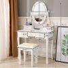 FCH With Light Bulb Single Mirror 5 Drawer Dressing Table White(=60709581)