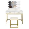 FCH Large Vanity Set with 10 LED Bulbs, Makeup Table with Cushioned Stool, 3 Storage Shelves 2 Drawers, Dressing Table Dresser Desk for Women, Girls