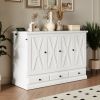 Solid Pine Murphy Bed Chest Cube Cabinet Bed with Charging Station and Large Storage Drawer for Home Office or Small Room,Full,White