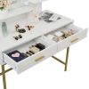 FCH Large Vanity Set with 10 LED Bulbs, Makeup Table with Cushioned Stool, 3 Storage Shelves 2 Drawers, Dressing Table Dresser Desk for Women, Girls