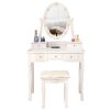 FCH With Light Bulb Single Mirror 5 Drawer Dressing Table White(=60709581)