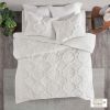 3 Piece Tufted Cotton Chenille Geometric Duvet Cover Set