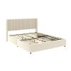 Anna Patented 2-Drawer Storage Bed Queen Size Ivory Velvet Upholstered Wingback Platform Bed, Modern Design Headboard with Tight Channel