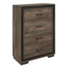 Rustic Dark Ebony Finish 1pc Chest of 4 Drawers Wooden Bedroom Modern Furniture Mahogany Finished Wood Planks