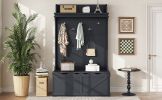 Hall Tree with Storage Bench, Entryway Bench with Drawer and 5 Hooks, Coat Rack with Display Shelf for Hallway Entryways, Dark Blue