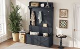 Hall Tree with Storage Bench, Entryway Bench with Drawer and 5 Hooks, Coat Rack with Display Shelf for Hallway Entryways, Dark Blue