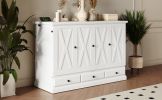 Solid Pine Murphy Bed Chest Cube Cabinet Bed with Charging Station and Large Storage Drawer for Home Office or Small Room,Queen,White