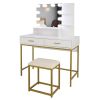 FCH Large Vanity Set with 10 LED Bulbs, Makeup Table with Cushioned Stool, 3 Storage Shelves 2 Drawers, Dressing Table Dresser Desk for Women, Girls