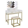 FCH Large Vanity Set with 10 LED Bulbs, Makeup Table with Cushioned Stool, 3 Storage Shelves 2 Drawers, Dressing Table Dresser Desk for Women, Girls