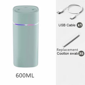 Portable Mist Humidifier; 600ml Small Desk Cool Mini Humidifier With Colorful Night Light; USB Personal Desktop Humidifiers (Color: GREEN-Double Spray, Composition: Humidifier+6Filter)