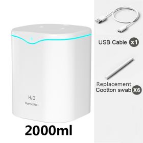 2L Cool Mist Humidifier USB Portable Desk Air Humidifier; Quiet Ultrasonic Humidifier With 2 Mist Modes And 7-Color Light; Auto Shut-Off (Color: WHITE-Double Spray, Composition: Humidifier+6Filter)