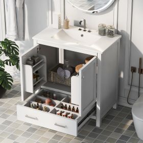 30" Bathroom Vanity with Single Sink, Combo Cabinet Undermount Sink, Bathroom Storage Cabinet with 2 Doors and a Drawer, Soft Closing (Color: White, Material: Solid Wood+MDF)