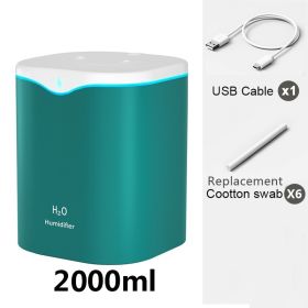 2L Cool Mist Humidifier USB Portable Desk Air Humidifier; Quiet Ultrasonic Humidifier With 2 Mist Modes And 7-Color Light; Auto Shut-Off (Color: GREEN-Double Spray, Composition: Humidifier+6Filter)