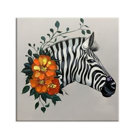 Cartoon Classical Zebra Wall Art Canvas Painting Restoring ancient ways Animal Posters Handmade Living Room Pictures Unframed (size: 120x120cm)