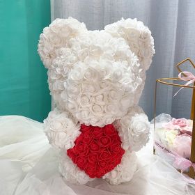 Gifts for Women - Rose Bear - Rose Flower Bear Hand Made Rose Teddy Bear - Gift for Valentines Day;  Mothers Day;  Wedding and Anniversary & Bridal Sh (Color: White red heart)