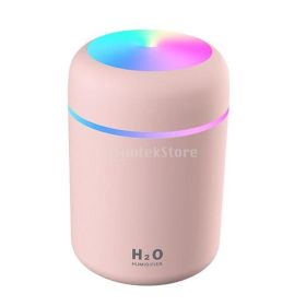 USB Cool Mist Sprayer Portable 300ml Electric Air Humidifier Aroma Oil Diffuser with Colorful Night Light for Home Car (Color: Pink)