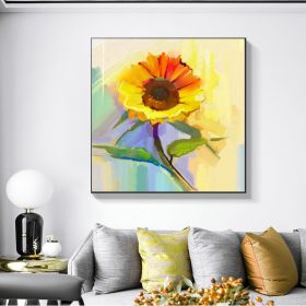 Modern canvas wall art famous sunflower flower decoration hand painted abstract oil painting canvas living room wall decoration painting (size: 60x60cm)