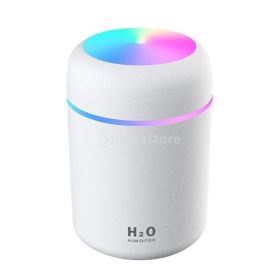 USB Cool Mist Sprayer Portable 300ml Electric Air Humidifier Aroma Oil Diffuser with Colorful Night Light for Home Car (Color: White)