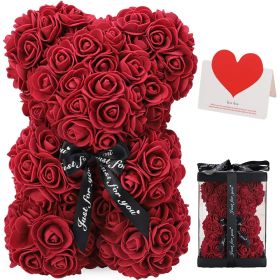 Gifts for Women - Rose Bear - Rose Flower Bear Hand Made Rose Teddy Bear - Gift for Valentines Day;  Mothers Day;  Wedding and Anniversary & Bridal Sh (Color: Red)