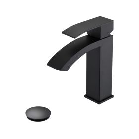 Waterfall Spout Bathroom Sink Single Handle Faucet with Pop-Up Drain (with Overflow) (Color: as Pic)