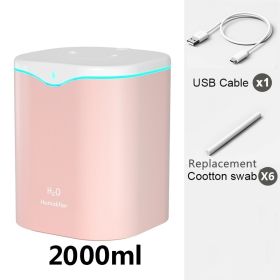 2L Cool Mist Humidifier USB Portable Desk Air Humidifier; Quiet Ultrasonic Humidifier With 2 Mist Modes And 7-Color Light; Auto Shut-Off (Color: PINK-Double Spray, Composition: Humidifier+6Filter)