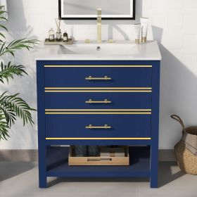 [Viedo]Modern 30inch Navy Blue/White Bathroom Vanity Cabinet Combo with Open
Storge, Two Drawers (Color: Blue, Material: Solid Wood+MDF)