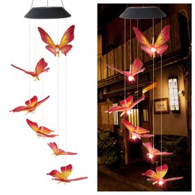 LED Colorful Solar Power Wind Chime Crystal Hummingbird Butterfly Waterproof Outdoor Windchime Solar Light for Garden outdoor (Emitting Color: 07, Ships From: China)